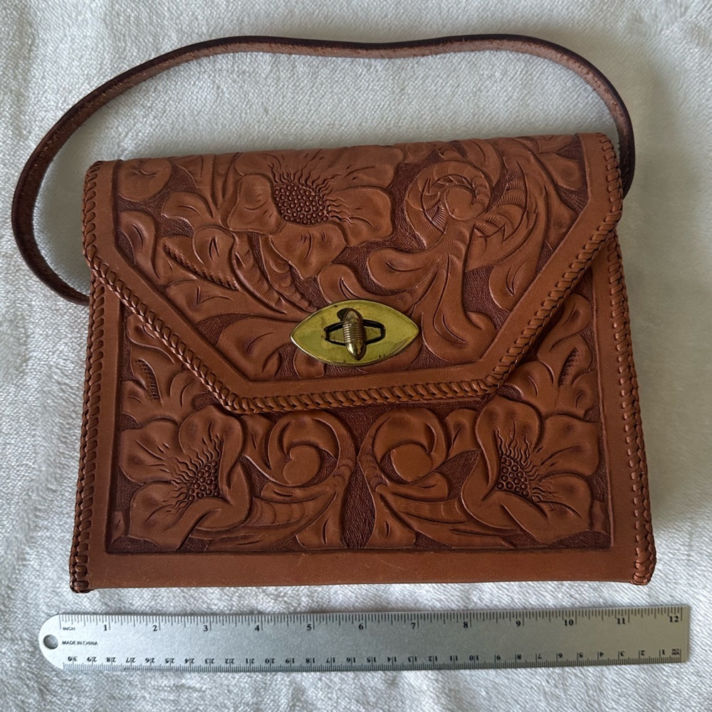 COPY - Vintage Floral Tooled Embossed Leather Handbag